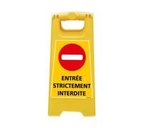 Signalétique.biz France - CHEVALET ENTRÉE STRICTEMENT INTERDITE. CHEVALET JAUNE PLIABLE. CHEVALET SIGNALISATION PLIABLE. PANNEAU SIGNALISATION SUR PIEDS. À L’UNITÉ OU LOT 2-60 CM X 30 CM.