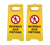 Signalétique.biz France - CHEVALET INTERDIT AUX PIÉTONS. CHEVALET JAUNE PLIABLE. CHEVALET SIGNALISATION PLIABLE. PANNEAU SIGNALISATION SUR PIEDS. À L’UNITÉ OU LOT 2-60 CM X 30 CM.