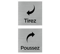 Signalétique.biz France - Lot de 2 plaques de porte Tirez/Poussez Q1071-150 x 150 mm - Adhésif aspect aluminium brossé