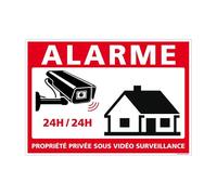 Signalétique.biz France - Panneau Alarme Propriété Privée sous Vidéo Surveillance 24h/24. G1650. Caméra Surveillance - 105X75 mm - Plastique pvc 1 mm