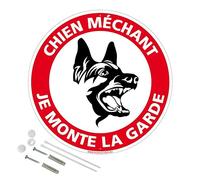 Signalétique.biz France - Panneau Chien Méchant Je Monte La Garde Plastique Pvc 1 Mm - Diam. 250 Mm Signalisation Prépercée Avec Kit De Fixation Fabrication Française