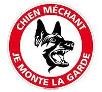Signalétique.biz France - Panneau de signalisation Autocollant d'Interdiction et d'Information - Adhésif Souple - Diamètre : 125 mm - Chien Méchant Je Monte La Garde