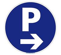 Signalétique.biz France - Panneau de signalisation Interdiction, Parking et information en Adhésif souple - Diamètre : 125 mm - Parking flèche à droite