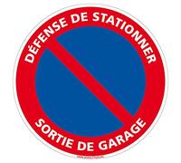 Signalétique.biz France - Panneau de signalisation Interdiction, Parking et information en Adhésif souple - Diamètre : 450 mm - Défense de stationner, sortie de garage