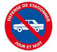 Signalétique.biz France - Panneau de signalisation Interdiction, Parking et information en Adhésif souple - Diamètre : 350 mm - Défense de stationner jour et nuit