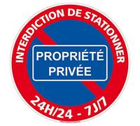 Signalétique.biz France - Panneau de signalisation PVC 1 mm. Panneau Interdiction, Parking et information en PVC rigide - Diamètre : 125 mm - Interdiction de stationner propriété pivée 24h/24