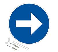 Signalétique.biz France - Panneau de signalisation rétro réfléchissant rond prépercé PVC ou ALU diam 250mm ou 300mm + Kit de fixation pour pose facile, rapide - Flèche à droite -