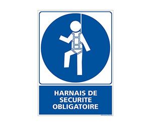 Signalétique.biz France - Panneau d'obligation Port du harnais de sécurité Picto + Texte. Obligation Signalisation EPI. Autocollant, PVC, Alu - 150 x 210 mm - Adhésif