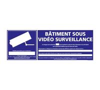 Signalétique.biz France - Panneau Information Batiment sous Vidéo Surveillance - 700 x 250 mm - Plastique PVC 1,5 mm