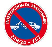 Signalétique.biz France - Panneau Interdiction. Panneau Parking, Panneau d'information Aluminium 2 mm - Diamètre 170 mm - Interdiction de stationner 24h24 7j7
