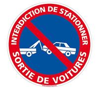 Signalétique.biz France - Panneau Interdiction. Panneau Parking, Panneau d'information Aluminium 2 mm - Diamètre 450 mm - Interdiction de stationner sortie de voitures