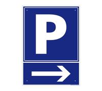 Signalétique.biz France - Panneau Parking Flèche À Droite Pvc 1 Mm - 150 X 210 Mm Signalisation Rectangulaire Prépercée Avec Kit De Fixation Fabrication Française