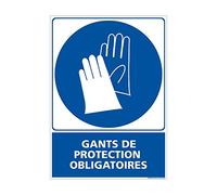 Signalétique.biz France - Panneau Port de Gants Protection Obligatoire EPI 75 x 105 mm Adhesif
