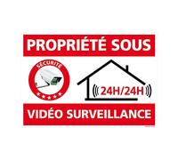 Signalétique.biz France - Panneau Propriété sous vidéo surveillance, Panneau Alarme - 24h/24-630 x 450 mm - Plastique PVC 1,5 mm