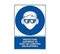 Signalétique.biz France - Panneau Protection anti-bruit et port de lunettes obligatoires. Obligation Signalisation EPI. Autocollant, PVC, Alu - 300 x 420 mm - Plastique PVC 1,5 mm
