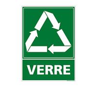 Signalétique.biz France - Panneau Recyclage VERRE, Tri sélectif des déchets VERRE. Recyclage en déchetterie. Autocollant, PVC ou Alu, au choix - 150 x 210 mm - Aluminium 2 mm
