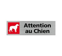 Signalétique.biz France - Plaque de porte ATTENTION AU CHIEN (Q0153) - 170 X 50 mm - Adhésif aspect aluminium brossé