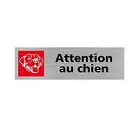Signalétique.biz France - Plaque de porte ATTENTION AU CHIEN (Q0401) - 170 X 50 mm - Adhésif aspect aluminium brossé