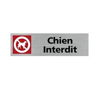 Signalétique.biz France - Plaque de porte CHIEN INTERDIT (Q0158) - 170 X 50 mm - Adhésif aspect aluminium brossé