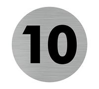 Signalétique.biz France - Plaque de porte chiffre 10 (Q0313). NumÈro de porte 10 - Diamètre 76 mm - Adhésif aspect aluminium brossé