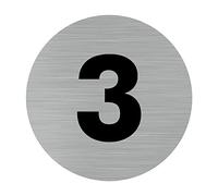 Signalétique.biz France - Plaque de porte Chiffre 3 (Q0306). Numéro de Porte 3 - Diamètre 76 mm - Adhésif aspect aluminium brossé