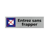 Signalétique.biz France - Plaque de porte ENTREZ SANS FRAPPER (Q0316) - 170 X 50 mm - Plaque aluminium brossé de 2mm