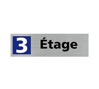 Signalétique.biz France - Plaque de porte ETAGE 3 (Q0320) - 170 X 50 mm - Adhésif aspect aluminium brossé