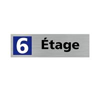 Signalétique.biz France - Plaque de porte ETAGE 6 (Q0323) - 170 X 50 mm - Plaque aluminium brossé de 2mm