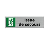 Signalétique.biz France - Plaque de porte ISSUE DE SECOURS (Q0230) - 170 X 50 mm - Plaque aluminium brossé de 2mm