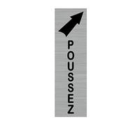 Signalétique.biz France - Plaque de porte POUSSEZ (Q0038) - 50 X 170 mm - Adhésif aspect aluminium brossé
