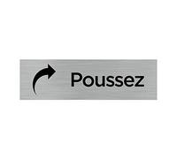 Signalétique.biz France - Plaque de porte POUSSEZ (Q0058) - 170 X 50 mm - Plaque aluminium brossé de 2mm