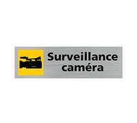 Signalétique.biz France - Plaque de porte SURVEILLANCE CAMERA (Q0389) - 170 X 50 mm - Adhésif aspect aluminium brossé