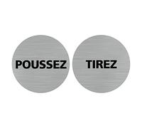 Signalétique.biz France - Plaque de porte Tirez/Poussez - Lot de 2 (Q0439) - Diamètre 76 mm - Plaque aluminium brossé de 2mm