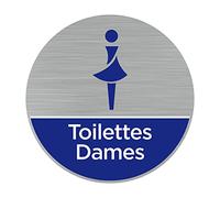 Signalétique.biz France - Plaque de porte Toilettes Dames (Q0466) - Diamètre 76 mm - Plaque aluminium brossé de 2mm