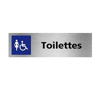 Signalétique.biz France - Plaque de porte Toilettes Femme PMR (Q0477) - 170 X 50 mm - Plaque aluminium brossé de 2mm