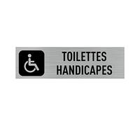Signalétique.biz France - Plaque de porte Toilettes Handicapés (Q0005) - 170 X 50 mm - Plaque aluminium brossé de 2mm