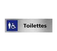 Signalétique.biz France - Plaque de porte Toilettes Homme PMR (Q0478) - 170 X 50 mm - Adhésif aspect aluminium brossé