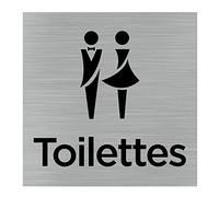 Signalétique.biz France - plaque de porte Toilettes Hommes et Femmes (Q1054) - 150 x 150 mm - Plaque aluminium brossé de 2 mm