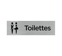 Signalétique.biz France - Plaque de porte TOILETTES HOMMES FEMMES (Q0065) - 170 X 50 mm - Plaque aluminium brossé de 2mm