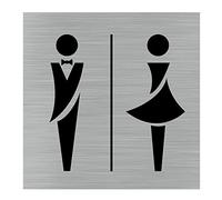 Signalétique.biz France - plaque de porte Toilettes Hommes/Femmes (Q1052) - 150 x 150 mm - Plaque aluminium brossé de 2 mm