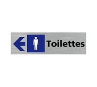 Signalétique.biz France - Plaque de porte TOILETTES HOMMES FLECHE VERS LA GAUCHE (Q0415) - 170 X 50 mm - Adhésif aspect aluminium brossé