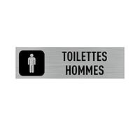 Signalétique.biz France - Plaque de porte Toilettes Hommes (Q0003) - 170 X 50 mm - Adhésif aspect aluminium brossé