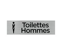 Signalétique.biz France - Plaque de porte TOILETTES HOMMES (Q0060) - 170 X 50 mm - Plaque aluminium brossé de 2mm