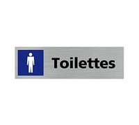 Signalétique.biz France - Plaque de porte TOILETTES HOMMES (Q0125) - 170 X 50 mm - Adhésif aspect aluminium brossé