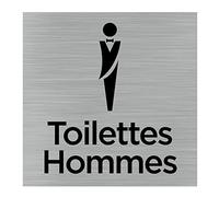 Signalétique.biz France - plaque de porte Toilettes Hommes (Q1057) - 150 x 150 mm - Adhésif aspect aluminium brossé