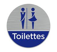Signalétique.biz France - Plaque de porte Toilettes Mixtes. (Q0464) - Diamètre 76 mm - Plaque aluminium brossé de 2mm
