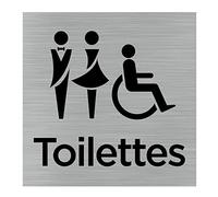 Signalétique.biz France - plaque de porte Toilettes Mixtes (Q1051) - 150 x 150 mm - Plaque aluminium brossé de 2 mm