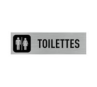 Signalétique.biz France - Plaque de porte Toilettes (Q0006) - 170 X 50 mm - Adhésif aspect aluminium brossé