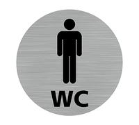 Signalétique.biz France - Plaque de porte WC Homme (Q0420) - Diamètre 83 mm - Adhésif aspect aluminium brossé