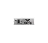Signalétique.biz France - Plaque de porte WC MIXTES (Q0099) - 170 X 50 mm - Plaque aluminium brossé de 2mm